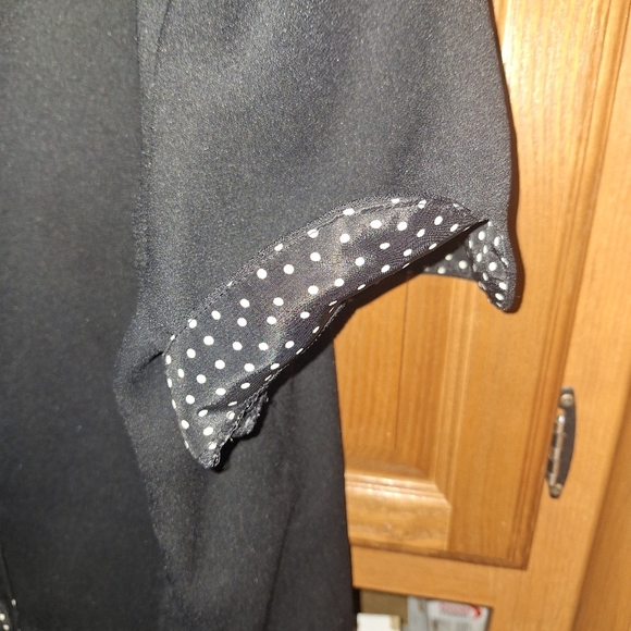 Black Leslue Fay Short Sleeve Blouse with Polka Dot Trim In A Size 12. EUC - Picture 4 of 11